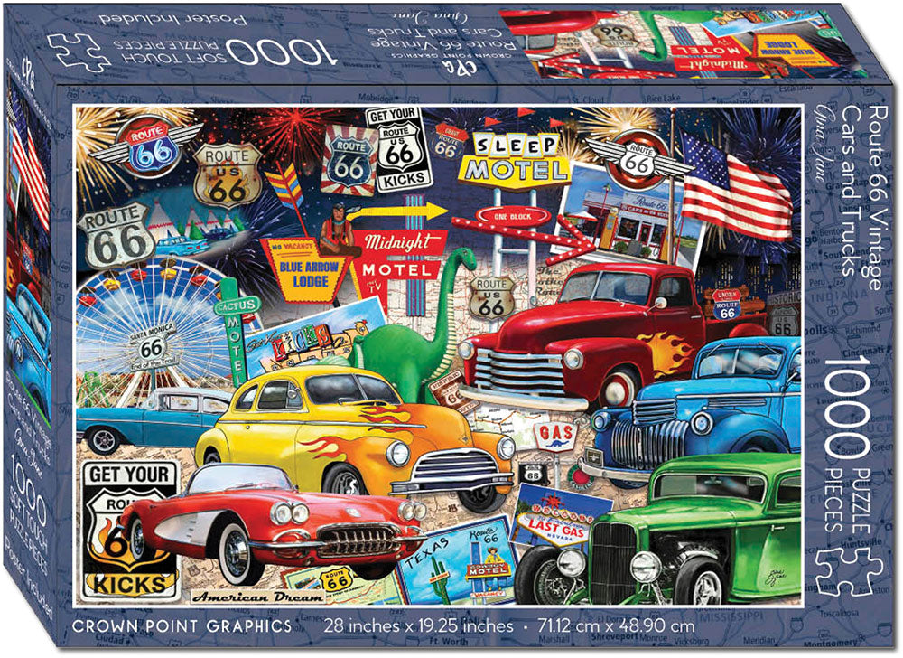 Crown Point Graphics Route 66 Vintage Cars & Trucks 1000 - Image 2